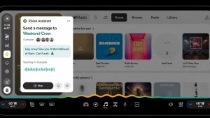 This is a render of what group messaging support for Rivian Assistant could look like