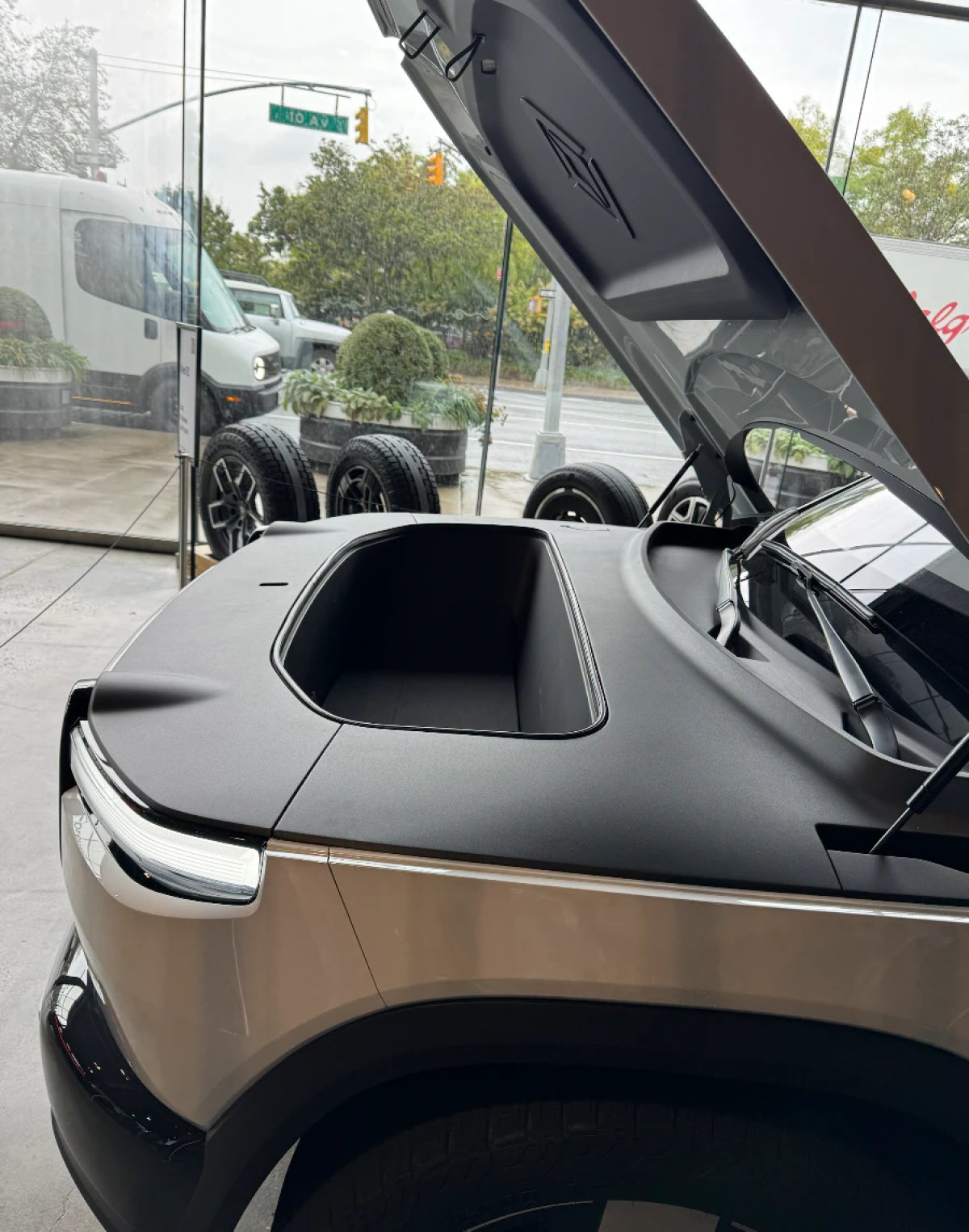 The frunk on an R2 prototype from 2024